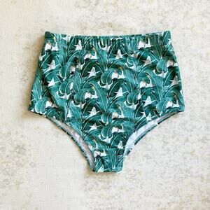 Modcloth Kingdom & State Medium Bikini Bottom Green Palms Print High Rise